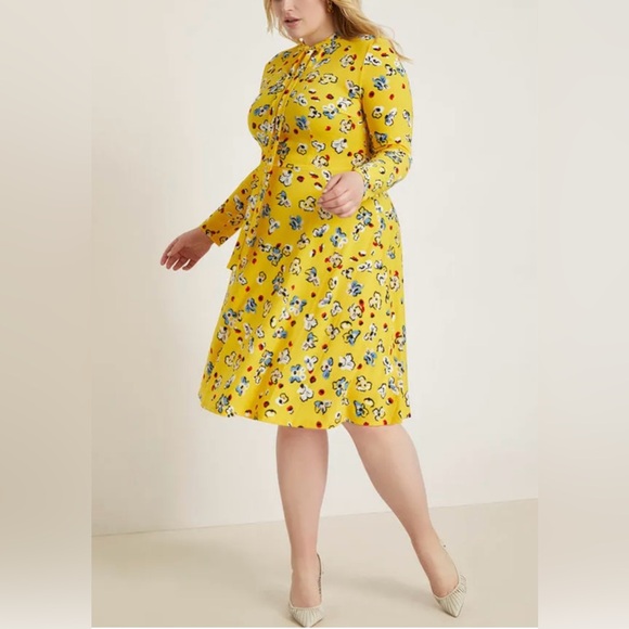 Eloquii Tie Neck Yellow Midi Dress size 20 - Picture 1 of 6